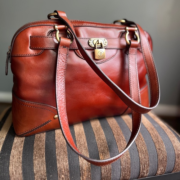 Etienne Aigner Rich Brown Leather Bag with Gold Hardware - Picture 2 of 9